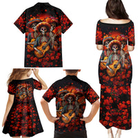 Day of Dead Skull Family Matching Puletasi Dress and Hawaiian Shirt Sugar Skull Band Skeleton - Wonder Print Shop