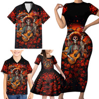 Day of Dead Skull Family Matching Short Sleeve Bodycon Dress and Hawaiian Shirt Sugar Skull Band Skeleton - Wonder Print Shop