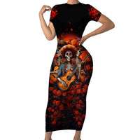 Day of Dead Skull Family Matching Short Sleeve Bodycon Dress and Hawaiian Shirt Sugar Skull Band Skeleton - Wonder Print Shop