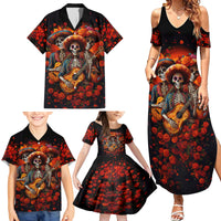 Day of Dead Skull Family Matching Summer Maxi Dress and Hawaiian Shirt Sugar Skull Band Skeleton - Wonder Print Shop