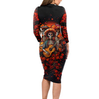 Day of Dead Skull Long Sleeve Bodycon Dress Sugar Skull Band Skeleton - Wonder Print Shop