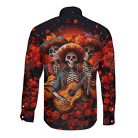 Day of Dead Skull Long Sleeve Button Shirt Sugar Skull Band Skeleton - Wonder Print Shop