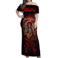 Day of Dead Skull Off Shoulder Maxi Dress Sugar Skull Band Skeleton - Wonder Print Shop