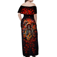 Day of Dead Skull Off Shoulder Maxi Dress Sugar Skull Band Skeleton - Wonder Print Shop