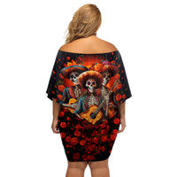 Day of Dead Skull Off Shoulder Short Dress Sugar Skull Band Skeleton - Wonder Print Shop
