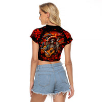 Day of Dead Skull Raglan Cropped T Shirt Sugar Skull Band Skeleton - Wonder Print Shop