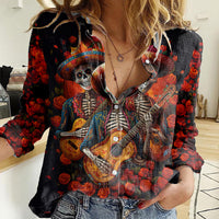 Day of Dead Skull Women Casual Shirt Sugar Skull Band Skeleton - Wonder Print Shop
