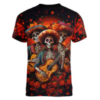 Day of Dead Skull Women V Neck T Shirt Sugar Skull Band Skeleton - Wonder Print Shop