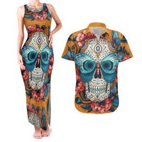Day of Dead Skull Couples Matching Tank Maxi Dress and Hawaiian Shirt Sugar Skull Butterfly - Wonder Print Shop