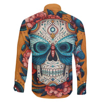 Day of Dead Skull Family Matching Long Sleeve Bodycon Dress and Hawaiian Shirt Sugar Skull Butterfly - Wonder Print Shop