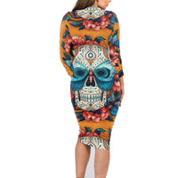 Day of Dead Skull Family Matching Long Sleeve Bodycon Dress and Hawaiian Shirt Sugar Skull Butterfly - Wonder Print Shop