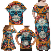 Day of Dead Skull Family Matching Off Shoulder Maxi Dress and Hawaiian Shirt Sugar Skull Butterfly - Wonder Print Shop