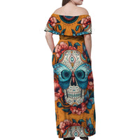 Day of Dead Skull Family Matching Off Shoulder Maxi Dress and Hawaiian Shirt Sugar Skull Butterfly - Wonder Print Shop