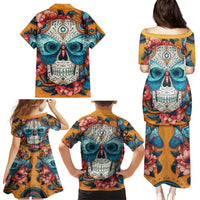Day of Dead Skull Family Matching Puletasi Dress and Hawaiian Shirt Sugar Skull Butterfly - Wonder Print Shop