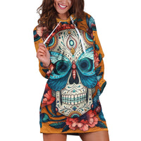 Day of Dead Skull Hoodie Dress Sugar Skull Butterfly - Wonder Print Shop