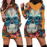 Day of Dead Skull Hoodie Dress Sugar Skull Butterfly - Wonder Print Shop