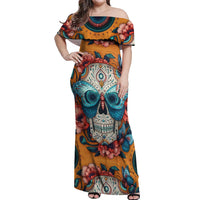 Day of Dead Skull Off Shoulder Maxi Dress Sugar Skull Butterfly - Wonder Print Shop
