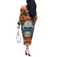 Day of Dead Skull Off The Shoulder Long Sleeve Dress Sugar Skull Butterfly - Wonder Print Shop