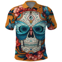 Day of Dead Skull Polo Shirt Sugar Skull Butterfly - Wonder Print Shop
