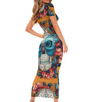 Day of Dead Skull Short Sleeve Bodycon Dress Sugar Skull Butterfly - Wonder Print Shop
