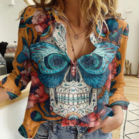 Day of Dead Skull Women Casual Shirt Sugar Skull Butterfly - Wonder Print Shop