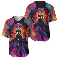 Day of Dead Lady Baseball Jersey Sugar Skull Flame Lady - Wonder Print Shop