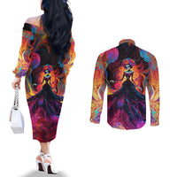 day-of-dead-lady-couples-matching-off-the-shoulder-long-sleeve-dress-and-long-sleeve-button-shirt-sugar-skull-flame-lady