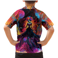 Day of Dead Lady Family Matching Mermaid Dress and Hawaiian Shirt Sugar Skull Flame Lady - Wonder Print Shop