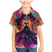 Day of Dead Lady Family Matching Mermaid Dress and Hawaiian Shirt Sugar Skull Flame Lady - Wonder Print Shop