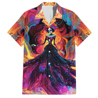 Day of Dead Lady Family Matching Off Shoulder Maxi Dress and Hawaiian Shirt Sugar Skull Flame Lady - Wonder Print Shop