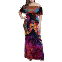 Day of Dead Lady Family Matching Off Shoulder Maxi Dress and Hawaiian Shirt Sugar Skull Flame Lady - Wonder Print Shop