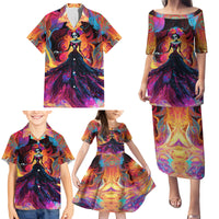 Day of Dead Lady Family Matching Puletasi Dress and Hawaiian Shirt Sugar Skull Flame Lady - Wonder Print Shop