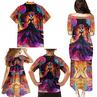 Day of Dead Lady Family Matching Puletasi Dress and Hawaiian Shirt Sugar Skull Flame Lady - Wonder Print Shop