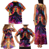 Day of Dead Lady Family Matching Tank Maxi Dress and Hawaiian Shirt Sugar Skull Flame Lady - Wonder Print Shop