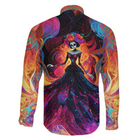 Day of Dead Lady Family Matching Tank Maxi Dress and Hawaiian Shirt Sugar Skull Flame Lady - Wonder Print Shop