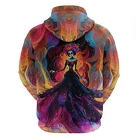Day of Dead Lady Hoodie Sugar Skull Flame Lady - Wonder Print Shop