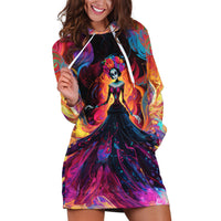 Day of Dead Lady Hoodie Dress Sugar Skull Flame Lady - Wonder Print Shop