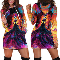 Day of Dead Lady Hoodie Dress Sugar Skull Flame Lady - Wonder Print Shop
