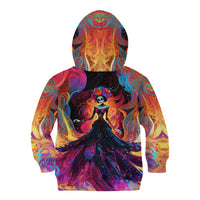 Day of Dead Lady Kid Hoodie Sugar Skull Flame Lady - Wonder Print Shop