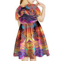 Day of Dead Lady Kid Short Sleeve Dress Sugar Skull Flame Lady - Wonder Print Shop