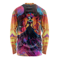 Day of Dead Lady Long Sleeve Shirt Sugar Skull Flame Lady - Wonder Print Shop