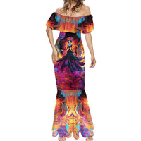 Day of Dead Lady Mermaid Dress Sugar Skull Flame Lady - Wonder Print Shop