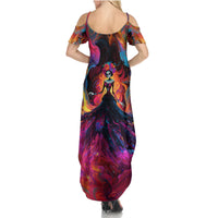 Day of Dead Lady Summer Maxi Dress Sugar Skull Flame Lady - Wonder Print Shop
