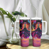 Day of Dead Lady Tumbler With Handle Sugar Skull Flame Lady - Wonder Print Shop