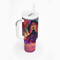 Day of Dead Lady Tumbler With Handle Sugar Skull Flame Lady - Wonder Print Shop