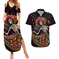 Day of Dead Lady Couples Matching Summer Maxi Dress and Hawaiian Shirt Sugar Skull Lady Dancing - Wonder Print Shop