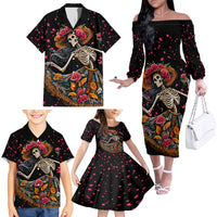 Day of Dead Lady Family Matching Off Shoulder Long Sleeve Dress and Hawaiian Shirt Sugar Skull Lady Dancing - Wonder Print Shop