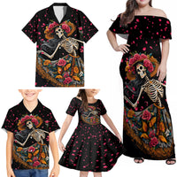 Day of Dead Lady Family Matching Off Shoulder Maxi Dress and Hawaiian Shirt Sugar Skull Lady Dancing - Wonder Print Shop