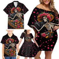Day of Dead Lady Family Matching Off Shoulder Short Dress and Hawaiian Shirt Sugar Skull Lady Dancing - Wonder Print Shop