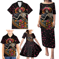 Day of Dead Lady Family Matching Puletasi Dress and Hawaiian Shirt Sugar Skull Lady Dancing - Wonder Print Shop